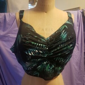 Torrid Swim Black Green Palm Wireless Everyday Bra Bikini Top